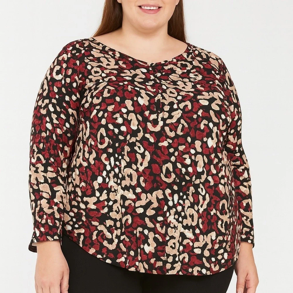 Dana Buchman Red and Black Animal Print Blouse - Picture 1 of 5